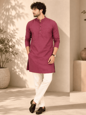 Men's Khadi Cotton Kurta – Maroon Handloom Kurta