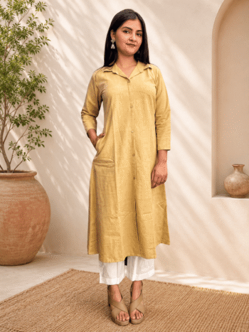 Women's Khadi Cotton Kurta – Elegant Beige Handloom Kurta