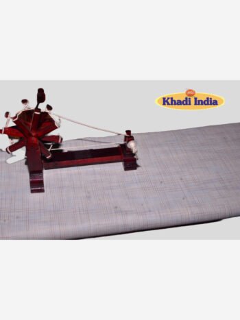 Khadi Cotton Pant Fabric – Sky Blue with Orange & Navy Checks Handloom Fabric