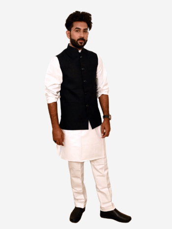 Men's Khadi Cotton Nehru Jacket – Classic Black Handloom Jacket