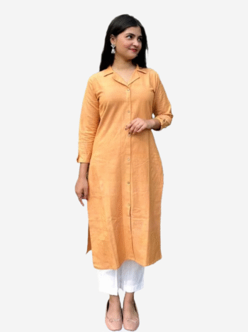 Women's Khadi Cotton Kurta – Warm Peach Button Down Handloom Kurta