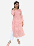 Women's Khadi Cotton Kurta – Light Peach Button Front Handloom Kurta