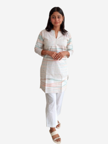 Women's Khadi Cotton Kurta – Subtle Pastel Stripes Handloom Kurta