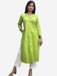 Women's Khadi Cotton Kurta – Vibrant Lime Green Handloom Kurta