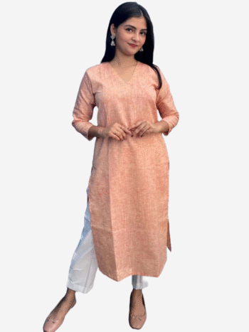 Women's Khadi Cotton Kurta – Subtle Peach Handloom Ethnic Kurta
