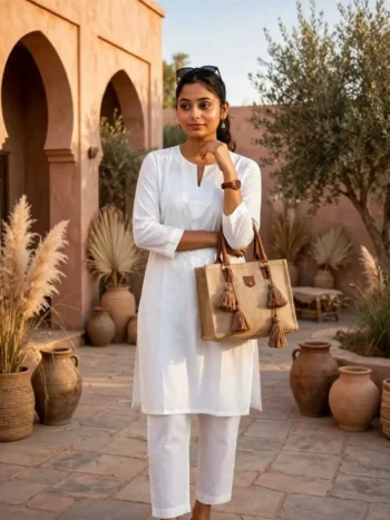 Women's Khadi Cotton Kurta – Classic White Handloom Kurta