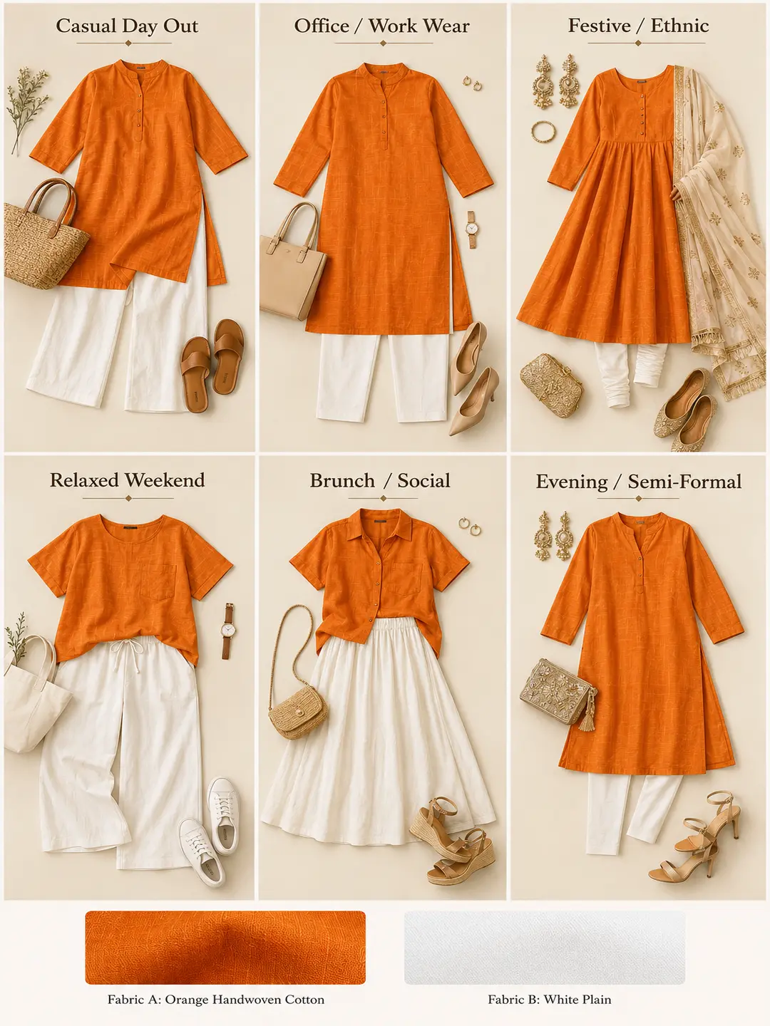 Cotton Fabric Orange - 5 Khadi Cotton Fabric Orange