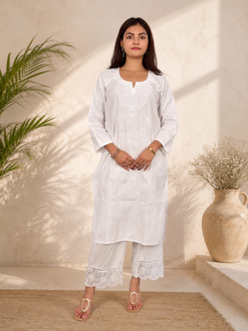 Women's Khadi Cotton Embroidered Kurti – White Handloom Kurti