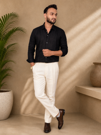 Men's Khadi Cotton Long Sleeve Shirt – Classic Black Handloom Shirt