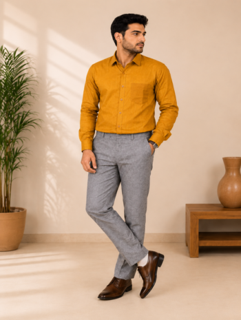 Men's Khadi Cotton Classic Shirt – Mustard Brown Handloom Shirt