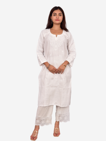 White Embroidered Cotton Kurti