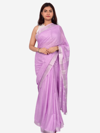 Lavender Khadi Cotton Saree with Silver Border