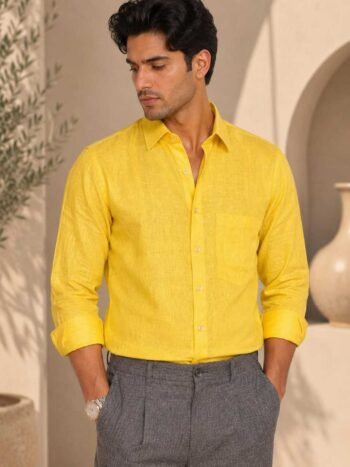 Men's Khadi Cotton Formal Shirt – Light Gold Handloom Shirt