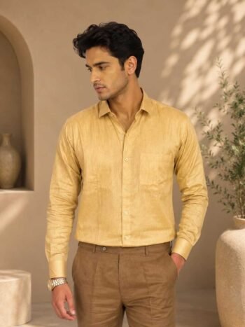 Men's Khadi Cotton Full Sleeve Shirt – Mustard Yellow Handloom Shirt