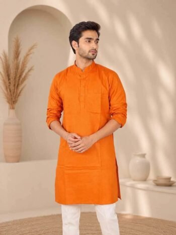 Men's Khadi Cotton Kurta – Rust Orange Handloom Kurta