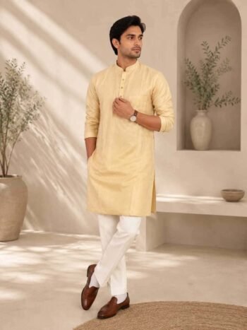 Men's Khadi Cotton Ethnic Kurta – Sand Gold Handloom Kurta