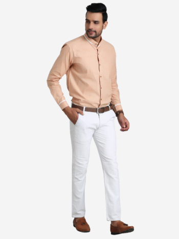 Men's Peach Mandarin Collar Cotton Shirt