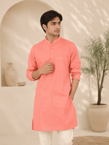 Men's Khadi Cotton Kurta – Peach Handloom Kurta