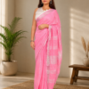 Women's Khadi Cotton Saree – Light Pink with Silver Border Handloom Saree