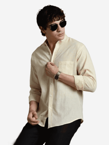 Men's Cream Cotton Regular Fit Shirt