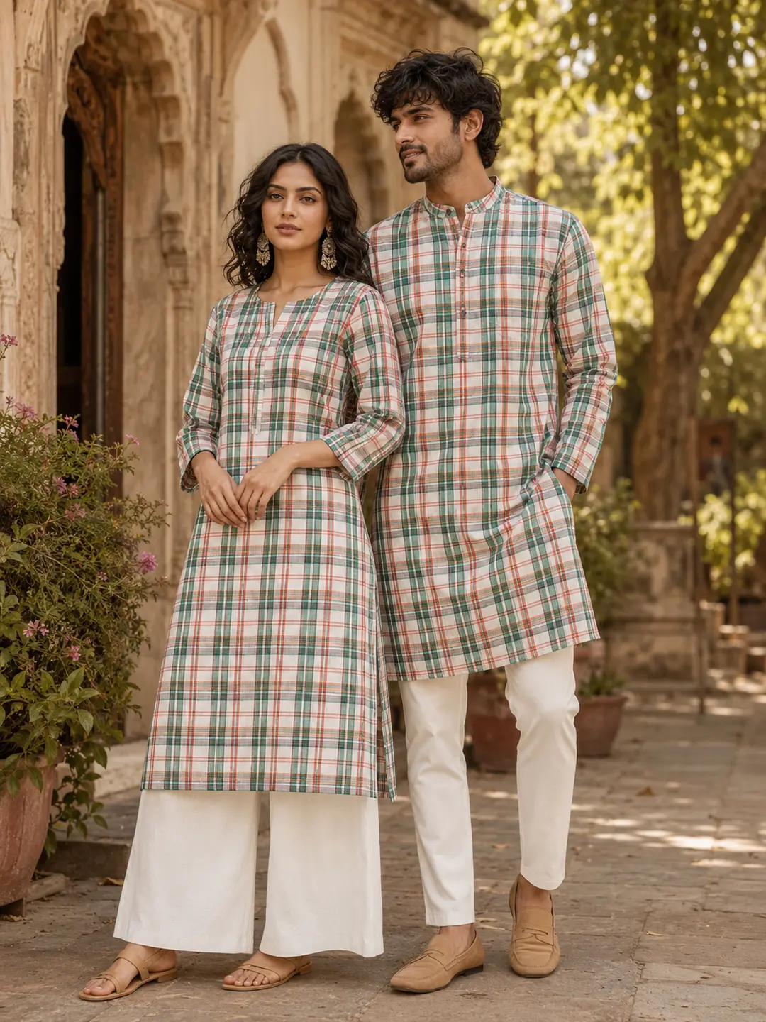 Khadi Cotton Fabric – Red & Green Plaid Check