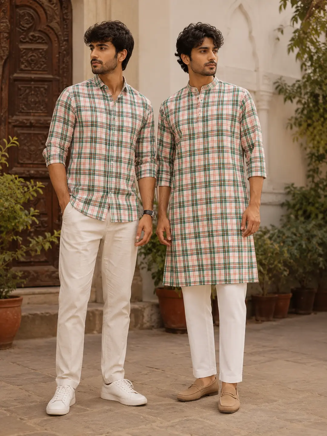 Khadi Cotton Fabric – Red & Green Plaid Check