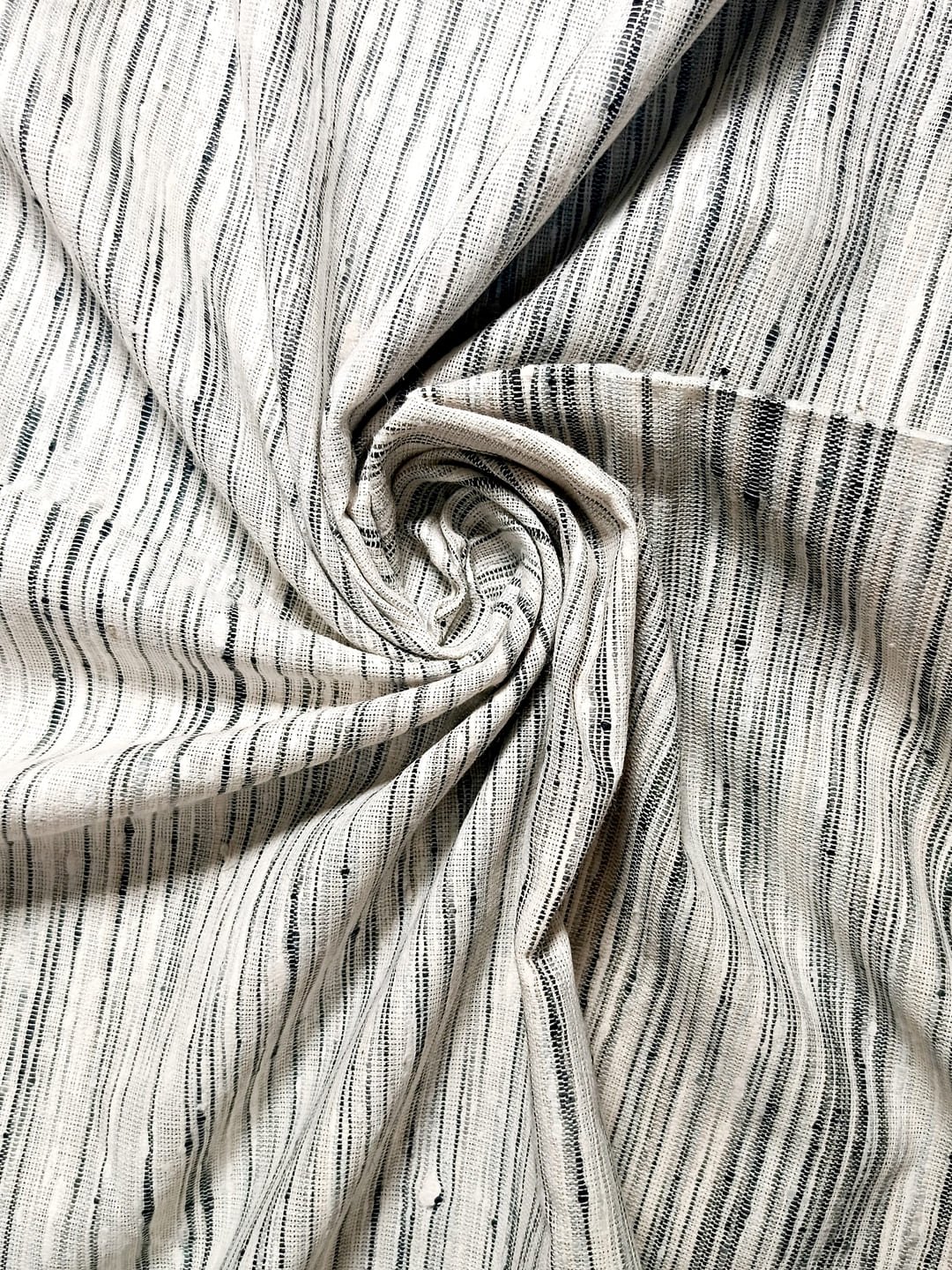 Khadi Fabric Black & White Multi-Stripe