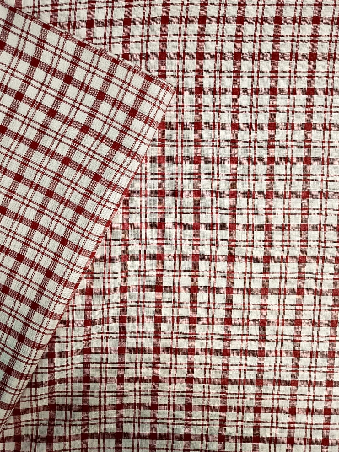 Khadi Fabric Deep Red & White Check(3)