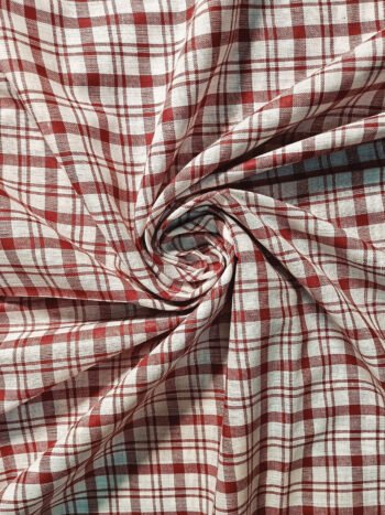 Khadi Cotton Fabric – Deep Red & white Check 44 Inch Width Handloom Fabric