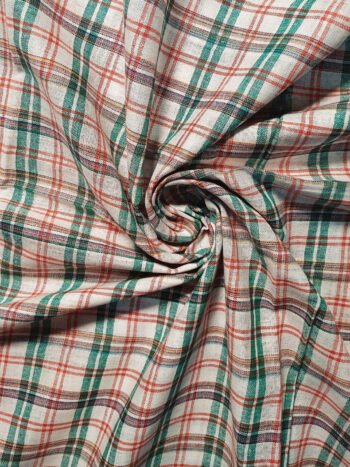 Khadi Cotton Fabric – Red & Green Plaid Check 44 Inch Width Handloom Fabric