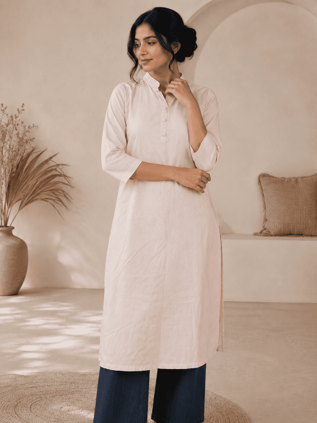 Women's Khadi Cotton Kurta – Peach Blush -2 Women's Khadi Cotton Kurta – Peach Blush
