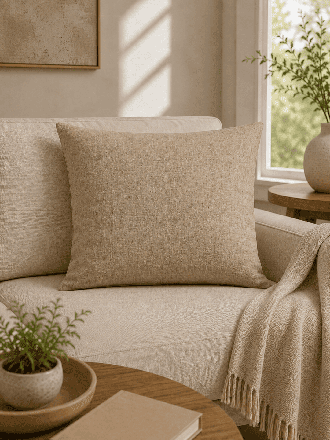 Sand Beige Khadi Cushion Cover -1 Sand Beige Cushion Cover