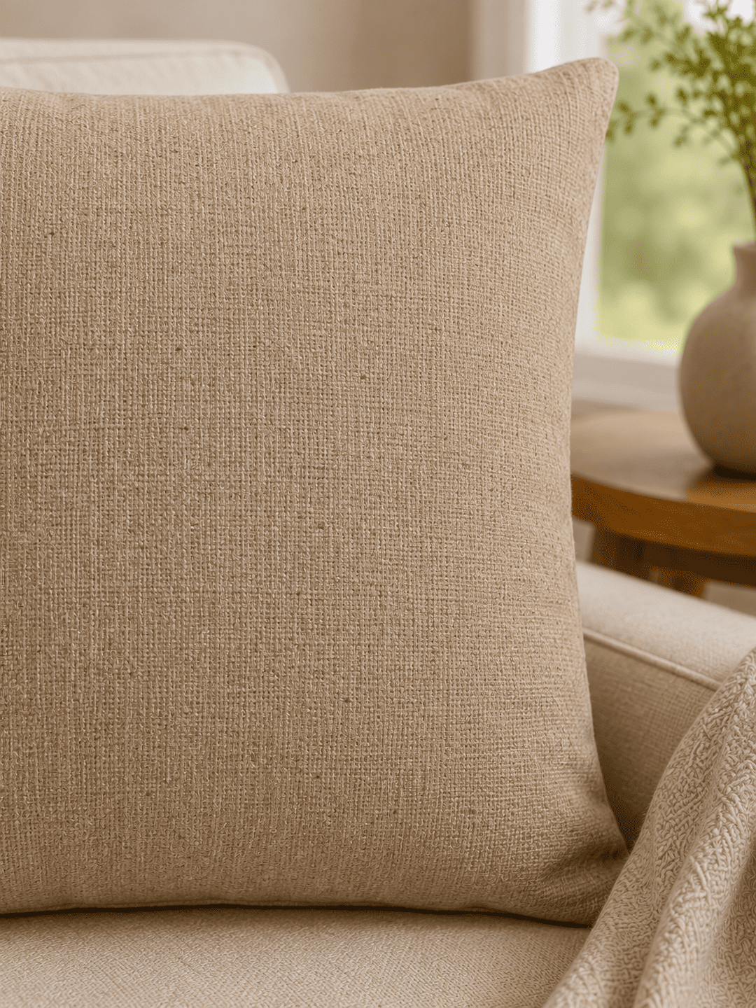 Sand Beige Khadi Cushion Cover -2 Sand Beige Cushion Cover