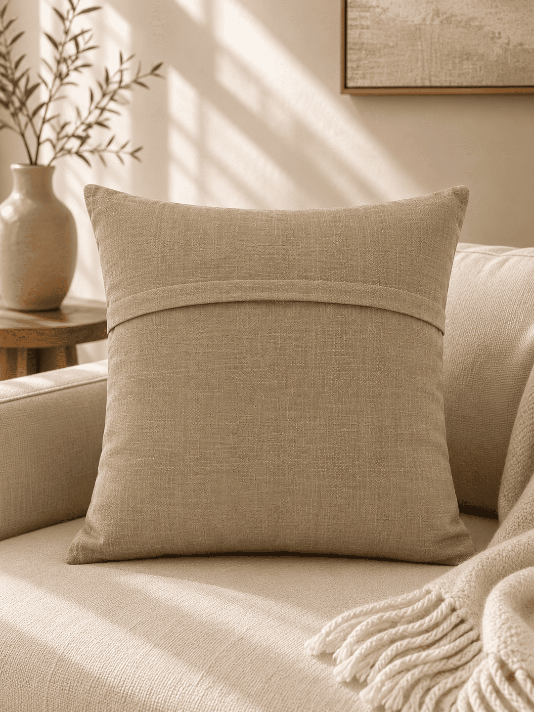 Sand Beige Khadi Cushion Cover -3 Sand Beige Cushion Cover