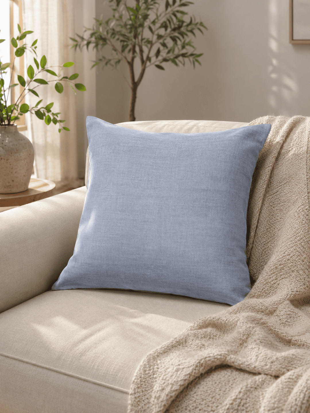 Sky Blue Khadi Cushion Cover -1 Sky Blue Cushion Cover