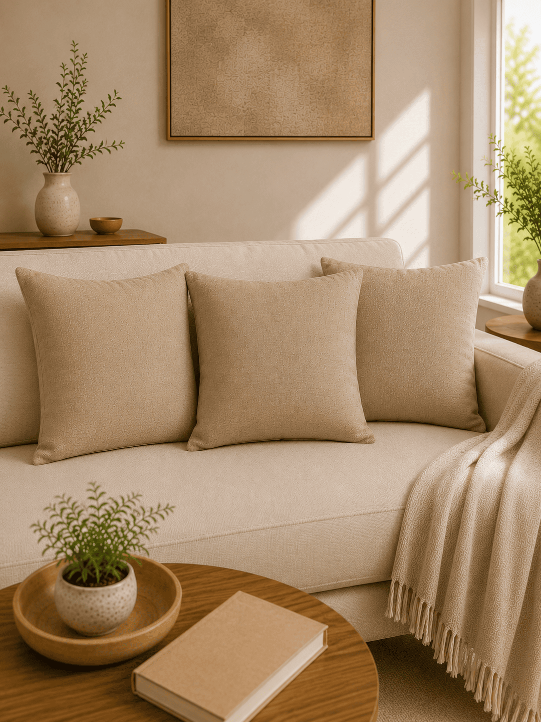 Sand Beige Khadi Cushion Cover -5 Sand Beige Cushion Cover