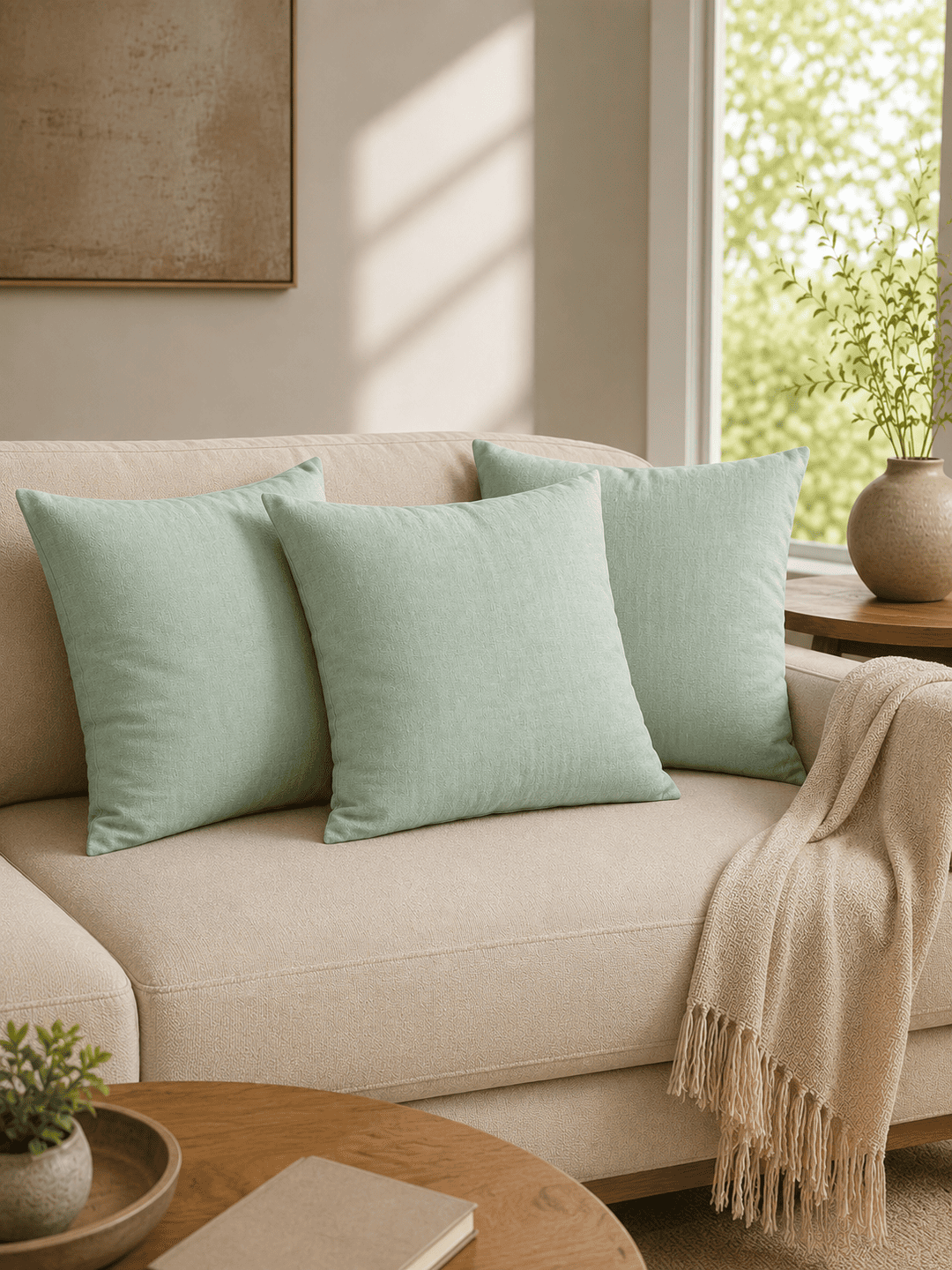 Khadi Cushion Cover -4 Mint Green Cushion Cover