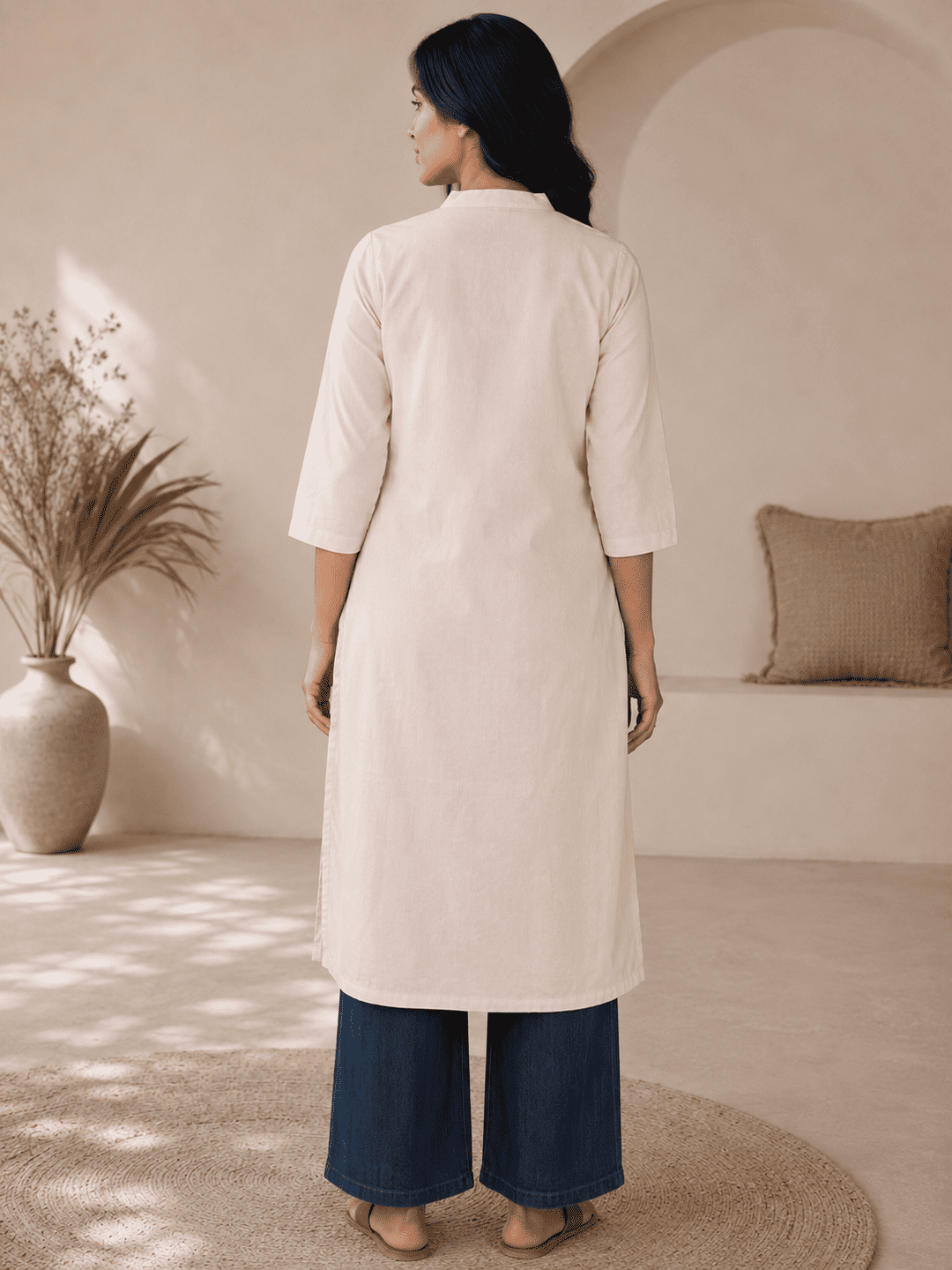 Women's Khadi Cotton Kurta – Peach Blush -5 Women's Khadi Cotton Kurta – Peach Blush