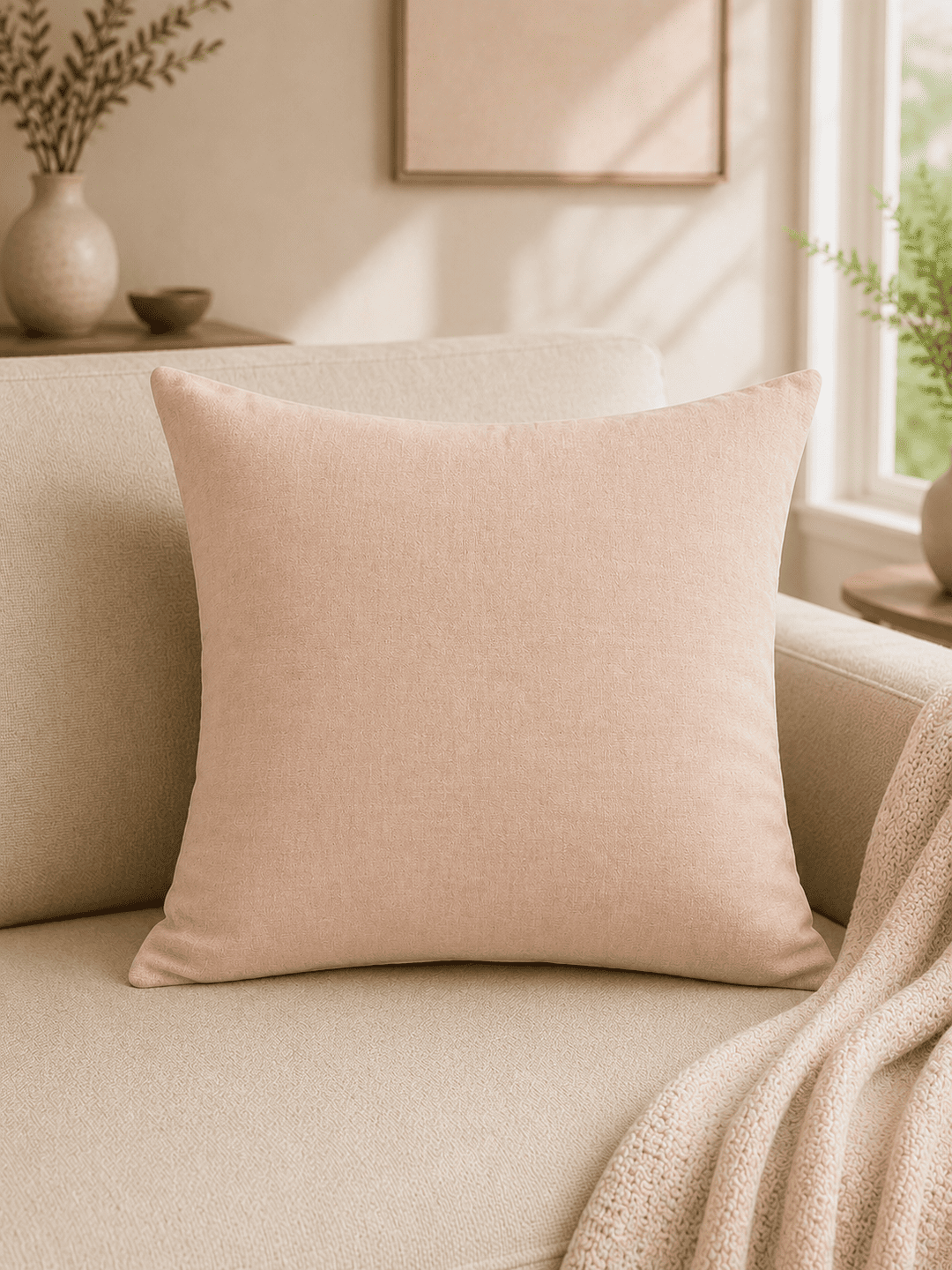Peach Blush Khadi Cushion Cover -1 Peach Blush Cushion Cover