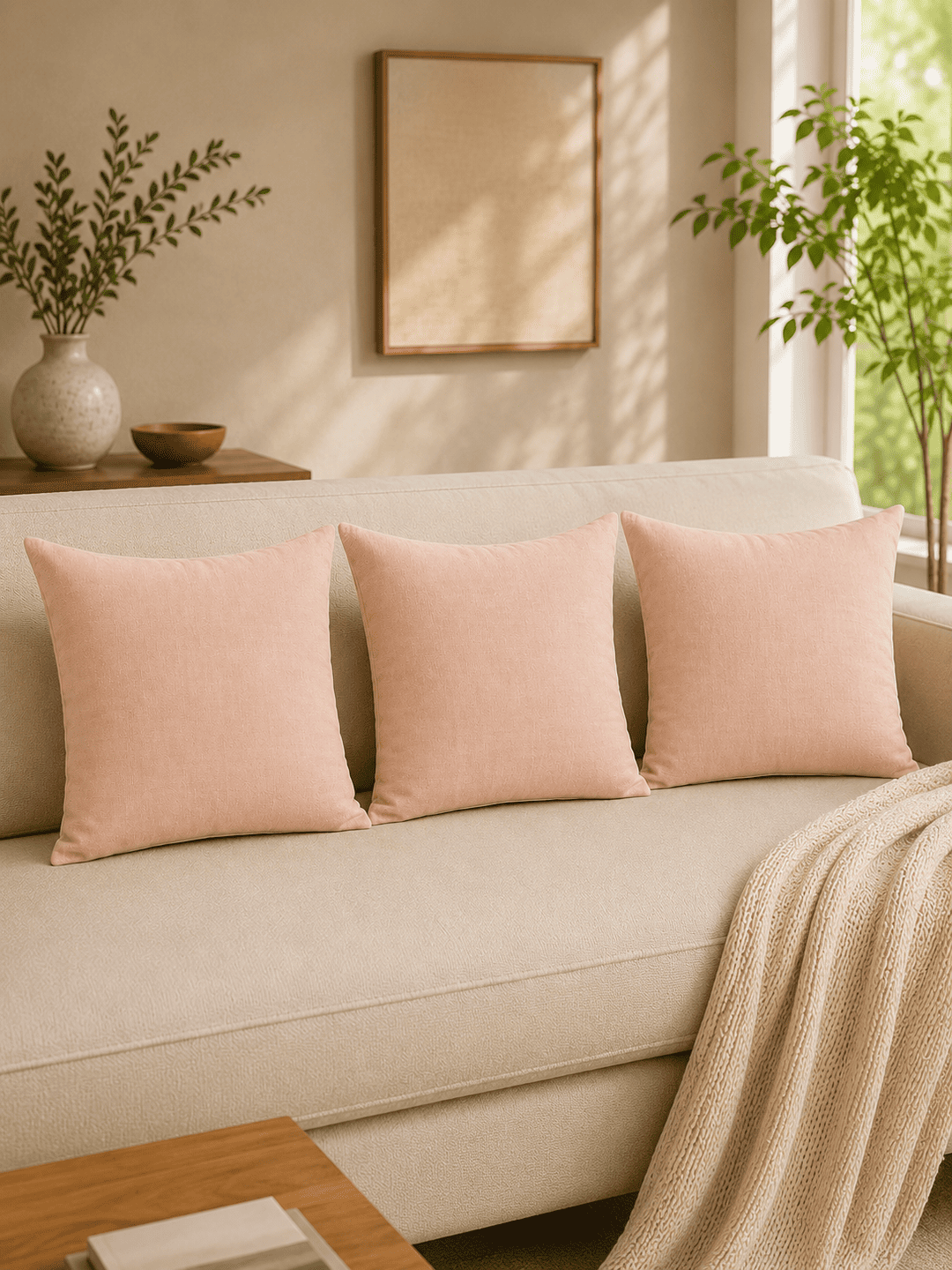Peach Blush Khadi Cushion Cover -4 Peach Blush Cushion Cover