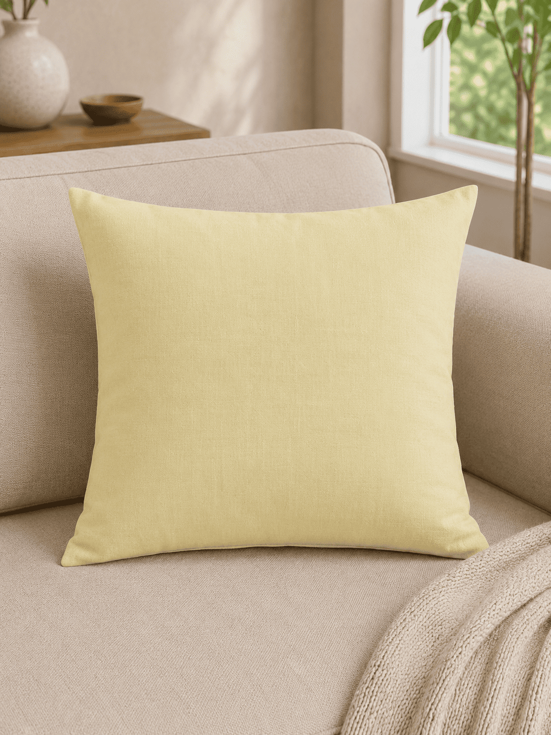 Butter Yellow Khadi Cushion Cover -1 Butter Yellow Cushion Cover