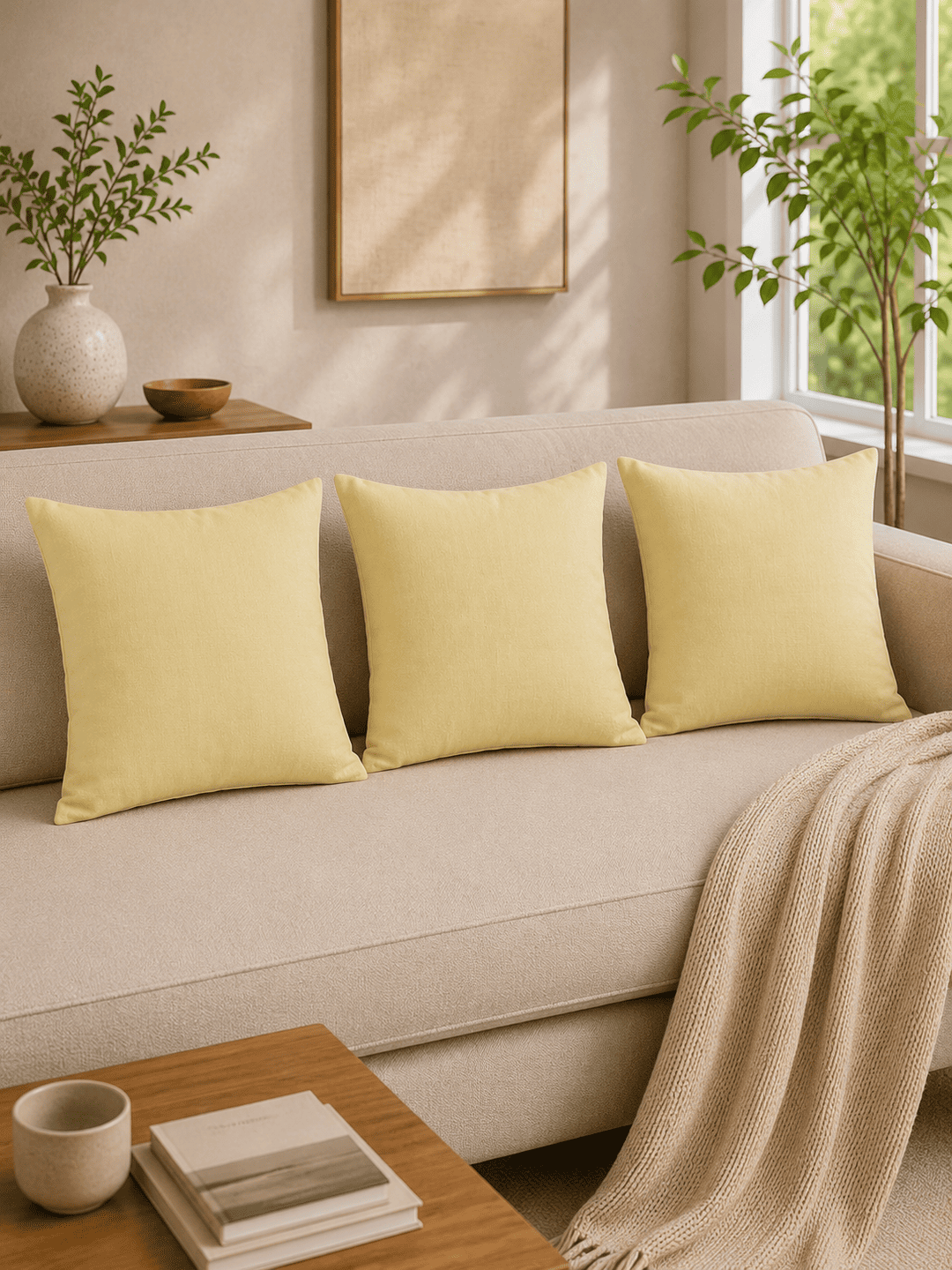 Butter Yellow Khadi Cushion Cover -3 Butter Yellow Cushion Cover