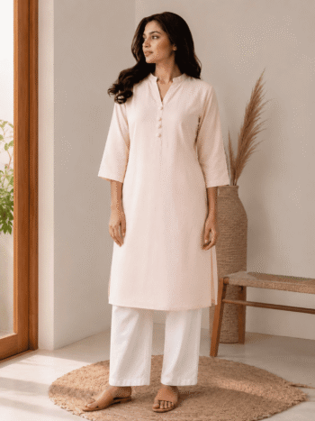 Women's Khadi Cotton Kurta – Peach Blush