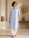 Women’s khadi cotton kurta Sky Blue -1