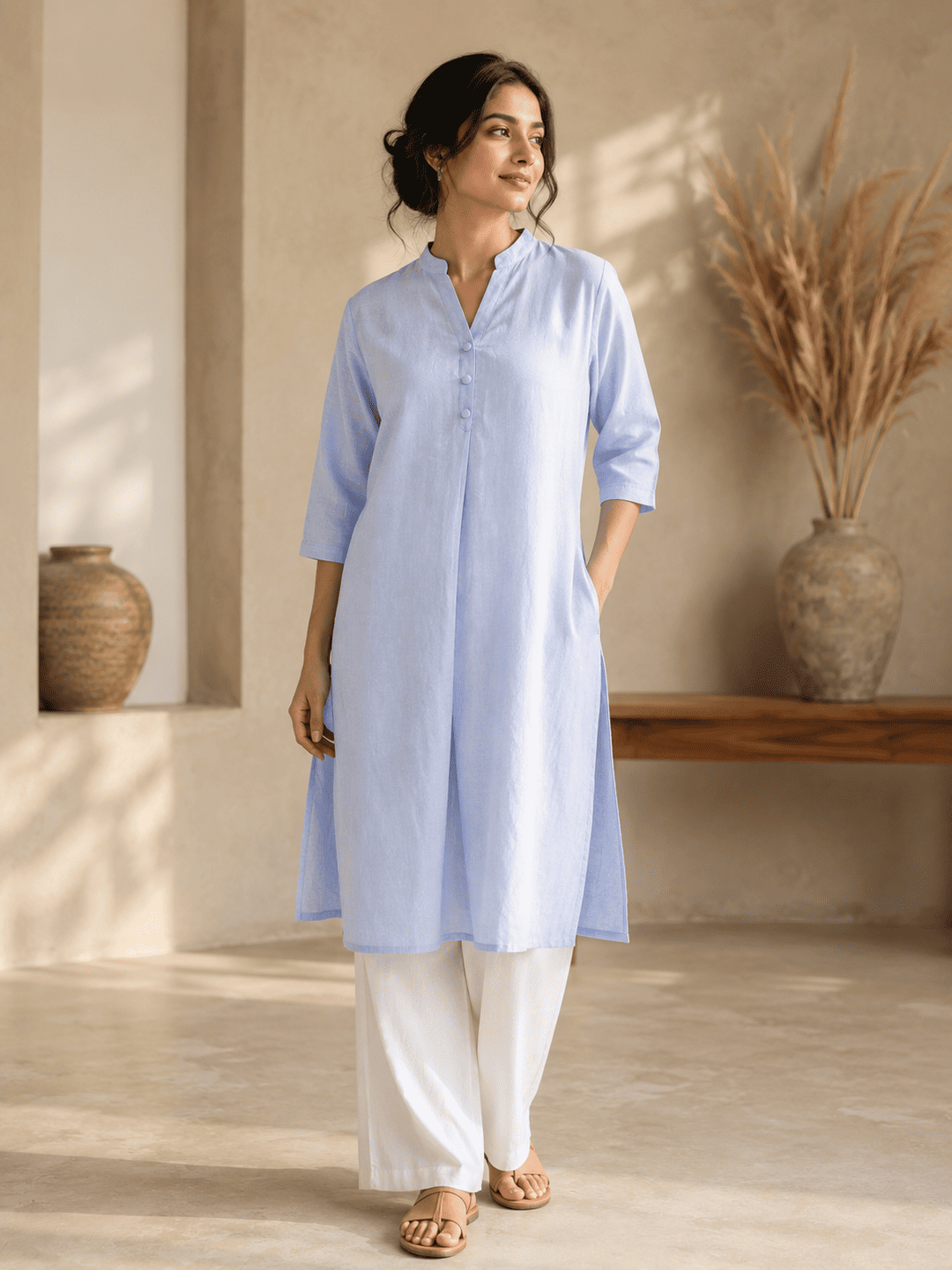 Women's khadi cotton kurta Sky Blue -1 Buy Best Women's khadi cotton kurta