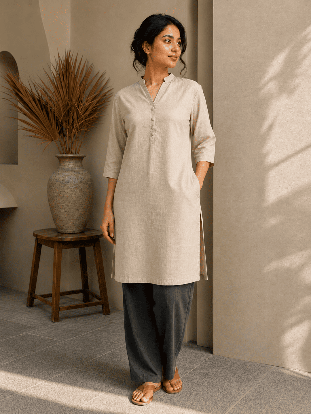 Sand Beige Khadi Cotton kurti - 1 Women's Khadi Cotton Sand Beige in 2026