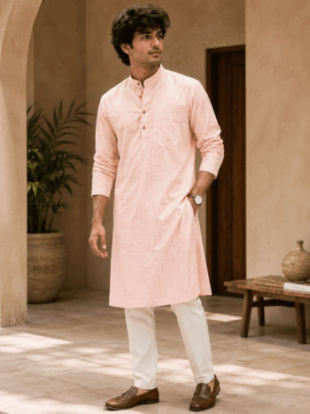 Buy Khadi Kurta for Men: Shop Cotton Baby Pink Kurta