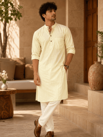 Men's Khadi Cotton Ethnic Kurta – Butter Yellow Festival Kurta 2026
