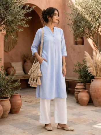 Buy Women's Khadi Cotton Kurta Sky Blue – Top Designs 2026