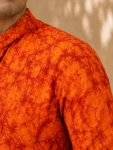 Men’s Orange Batik Print Khadi Cotton Kurta-1